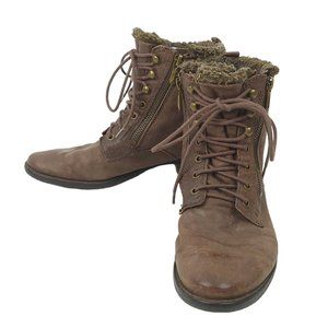 Sam Edelman Lace Up Double Zipper Distressed Ankle Boot 8 Brown Leather Faux Fur